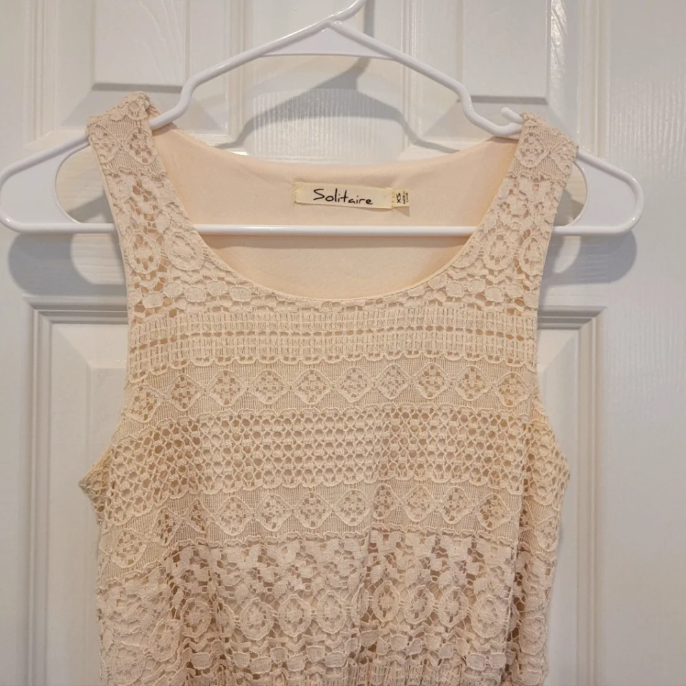 Ivory Lace Allover Sleeveless Chevron Garden Party grandma column dress Size XS